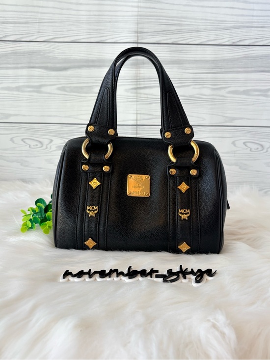 MCM Handbags - MCM Black Leather Bauletto Boston bag with Gold Hardware